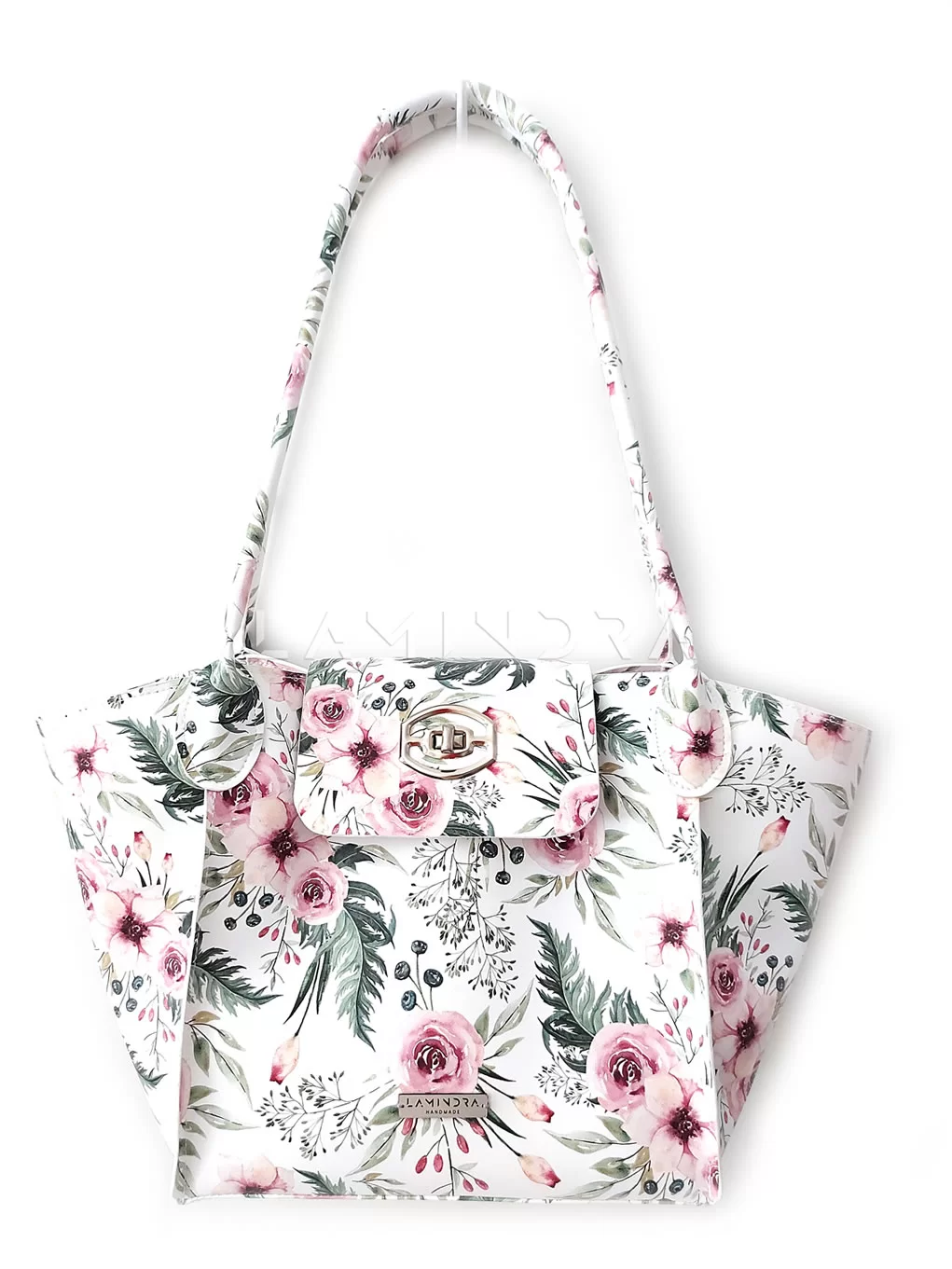 Egyedi kézzel készült táska: Eco-bőr tavaszi virágos válltáska, kivehető táskarendezővel